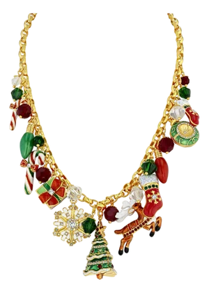Ritzy Couture DeLuxe Christmas Necklace Multi Charm 22k Gold Plated Statement
