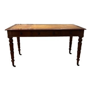 Vintage Writing Table With Embossed Leather Top For Sale
