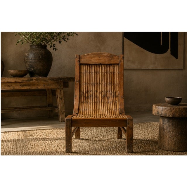 Rustic Sculptural Ethnic Lounge Chair in Exotic Wood and Bamboo, 1980s For Sale - Image 3 of 5