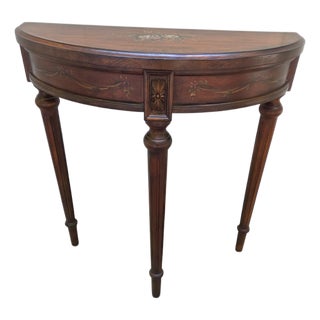1990s Ethan Allen Tuscany Demilune Console Hall Table Server Neo Classical End Table For Sale