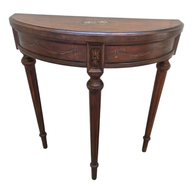 1990s Ethan Allen Tuscany Demilune Console Hall Table Server Neo Classical End Table For Sale