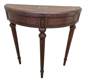 1990s Ethan Allen Tuscany Demilune Console Hall Table Server Neo Classical End Table