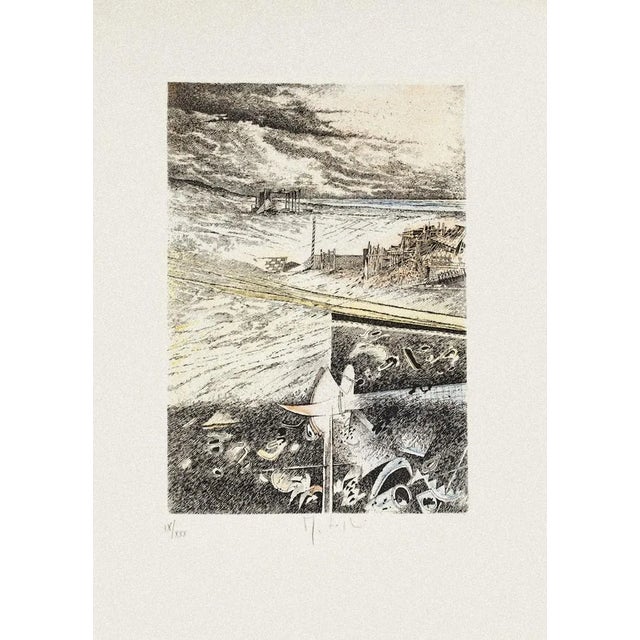 Landscape Etching on Paper by Mario Logli For Sale