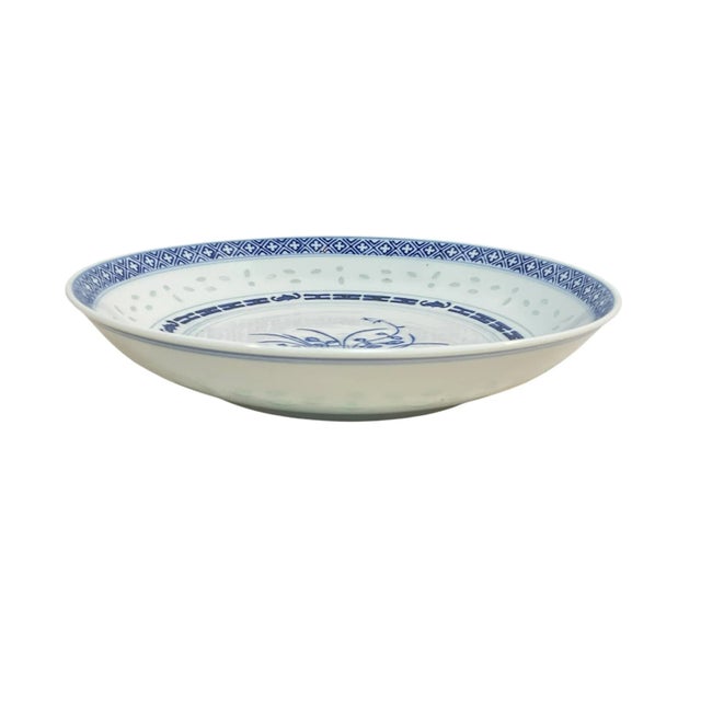 Blue Mid 20th Century Blue and White Chinese Rice Grain Serving Bowl 8.5” For Sale - Image 8 of 10