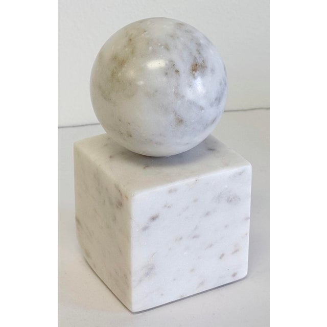 Vintage alabaster decorative accessory or bookend featuring strong block base with sphere top. Age wear. Chip near base of...