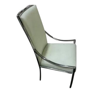 Vintage 1960s Hollywood Regency Milo Baughman Style Chrome & Upholstered High Back Chair For Sale