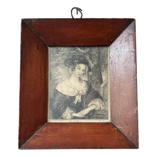 M. Christian, Georgian Lady in Dress, Pencil Drawing, Framed For Sale