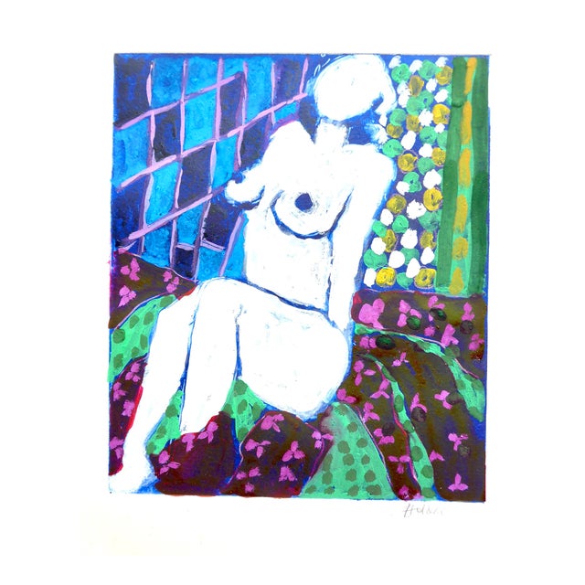 "Lady in White" Gouache and Ink Contemporary Painting by Listed Artist Martha Holden For Sale