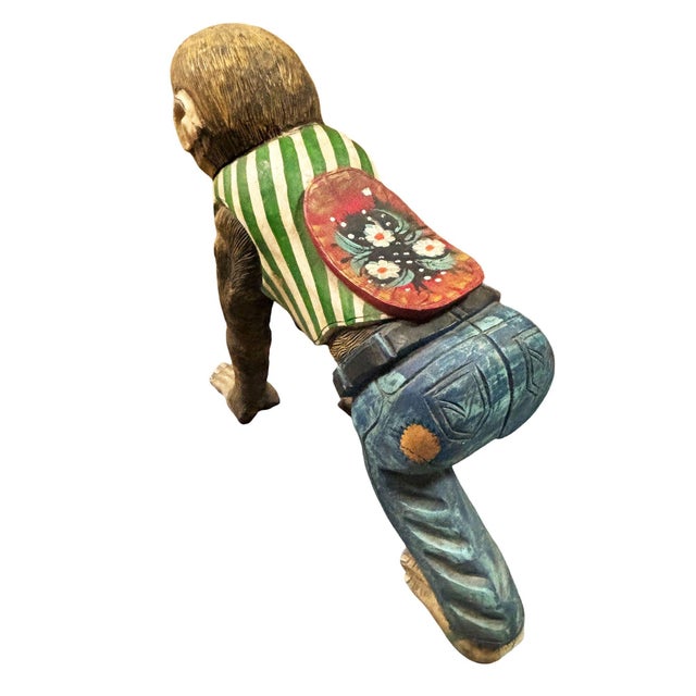 Wood Mid-Century Style Hand Carved Fairground Carousel Inspired Monkey Sculpture For Sale - Image 7 of 8