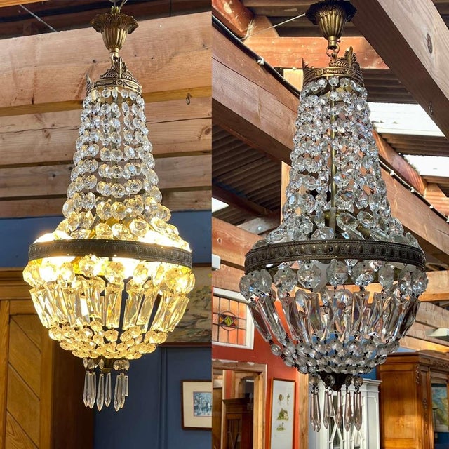 Early 20th Century Hot Air Balloon Chandelier with Crystal Drops For Sale - Image 4 of 11