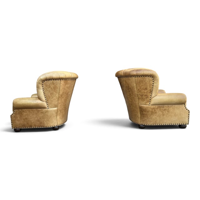 1980s Ralph Lauren Style Leather Writer's Chair Wingback a-Pair For Sale In Los Angeles - Image 6 of 18