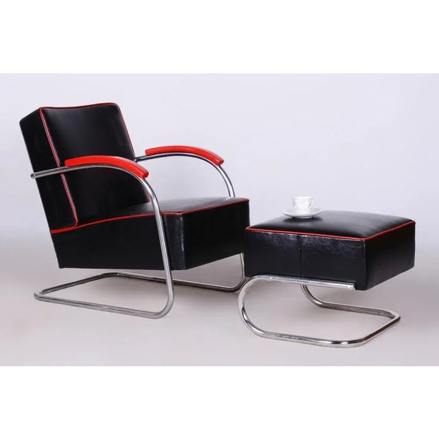 1930s Set of Bauhaus Lounge Chair with Footstool attributed to Mücke-Melder, Former Czechoslovakia, 1930s For Sale - Image 5 of 8