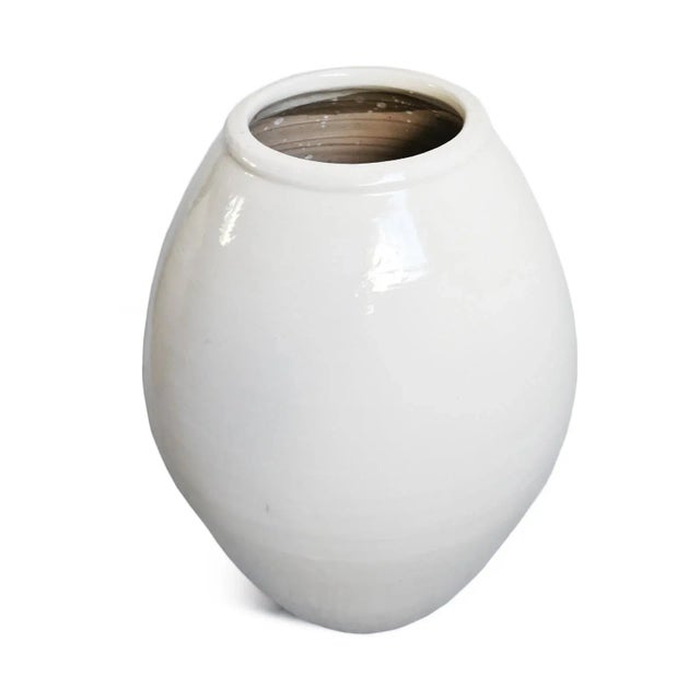 Transitional Asian Modern Vintage White Milk Oblong Ceramic Vase For Sale - Image 3 of 8