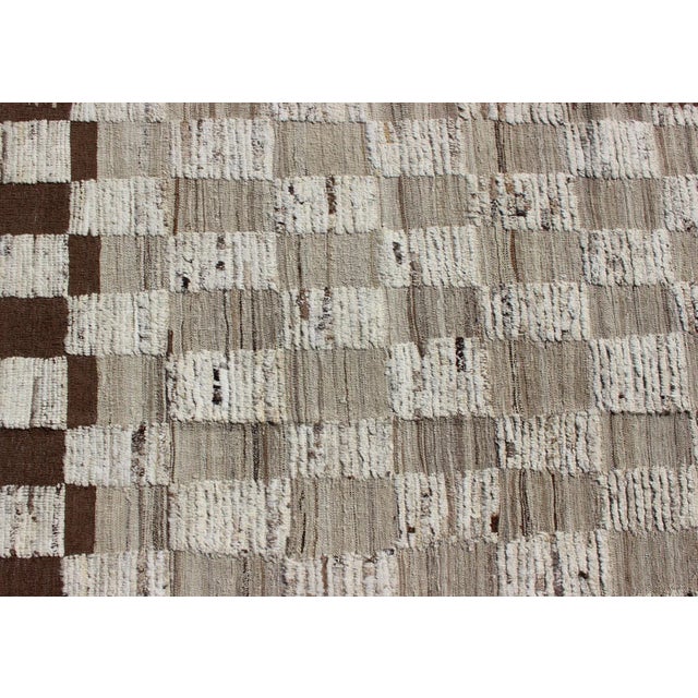 Hi-Low Piled Rug With Checkerboard Design in Earth Tones by Keivan Woven Arts For Sale In Atlanta - Image 6 of 10