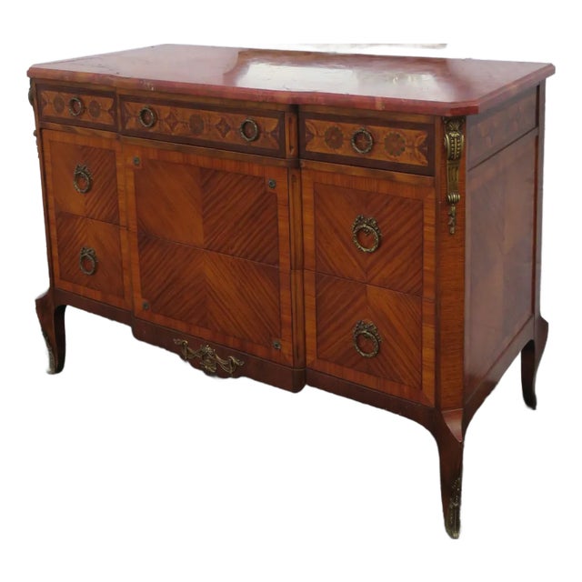 French Marble Top Inlay Carved Dresser Bathroom Vanity 5719 For Sale