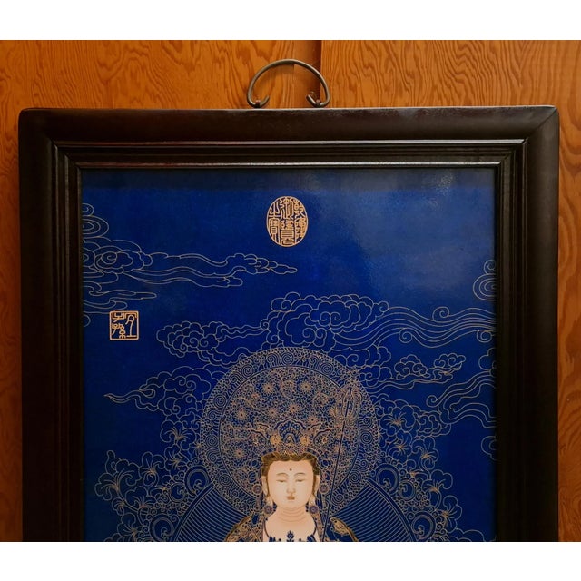 Chinese Chinese Porcelain Buddhist Temple Plaque Kuan Yin For Sale - Image 3 of 5