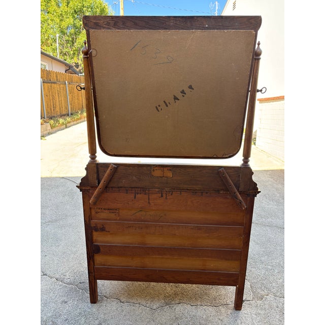 Tan Antique American Tiger Oak Bow-Front Dresser With a Removable Beveled Swivel Mirror by A.H. Heilman & Company For Sale - Image 8 of 11