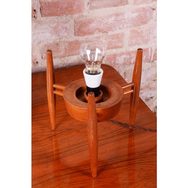 Mid-Century Czech Table Lamp in Opaline Glass and Wood attributed to Úluv Krásná Jizba, 1950s For Sale - Image 6 of 11