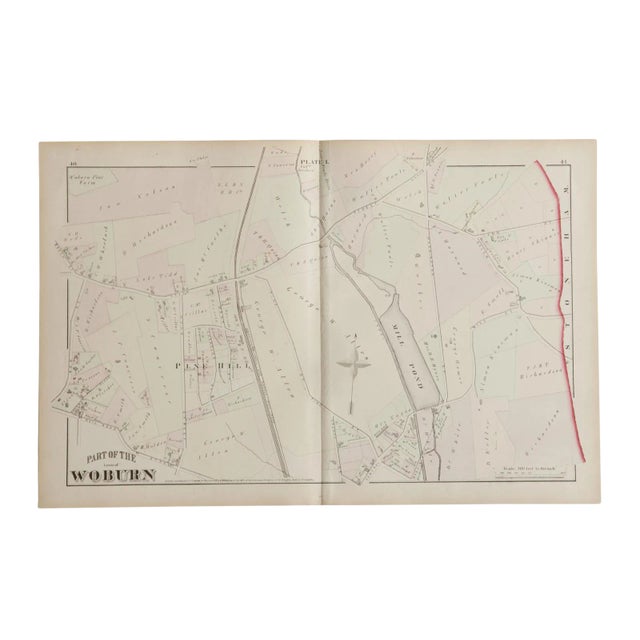 Antique Woburn Massachusetts Atlas Map Plate I For Sale