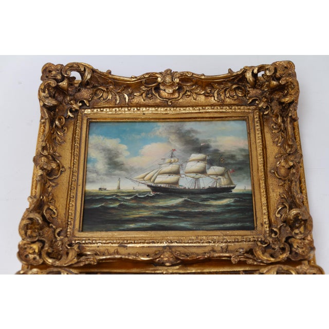 Sailing Ships, 20th Century, Oil Paintings, Framed, Set of 2 For Sale - Image 11 of 18