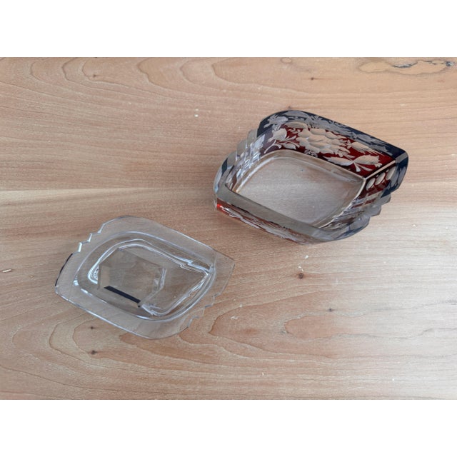 Ruby Red Antique Czech Bohemian Ruby Red Art Deco Hand Cut to Clear Crystal Trinket Box, C. 1920s For Sale - Image 8 of 11