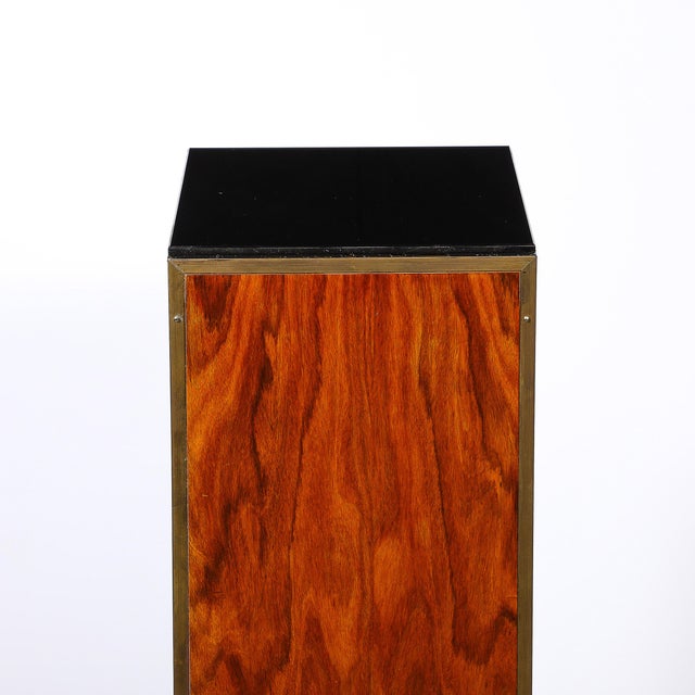 Brown Pair of Art Deco Walnut Pedestals With Brass Detailing & Vitrolite Inset Top For Sale - Image 8 of 16