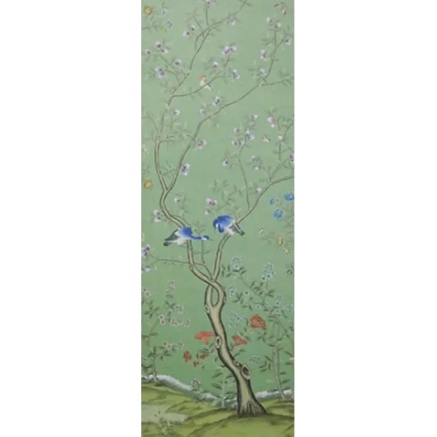 36" * H120"/Panel * 10ps, Emerald Green Chinoiserie Scenic Wallpaper - Set of 10 For Sale - Image 4 of 13