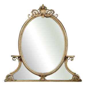 Louis XVI Revival Gilt Wood Wall Mirror with Floral Crest and Scroll Supports, 19th Century