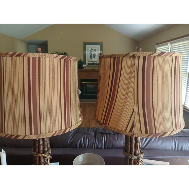 Vintage Real Bamboo Column Table Lamps, a Pair For Sale - Image 10 of 13