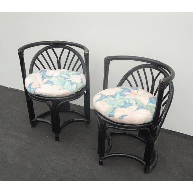 Mid Century Paul Frankl Style Bamboo Rattan Bistro Oval Dining Table W 2 Chairs For Sale - Image 10 of 13