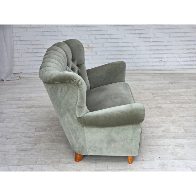 Danish Twi-Seater Sofa in Light Green Furniture Velour, 1960s For Sale - Image 14 of 18