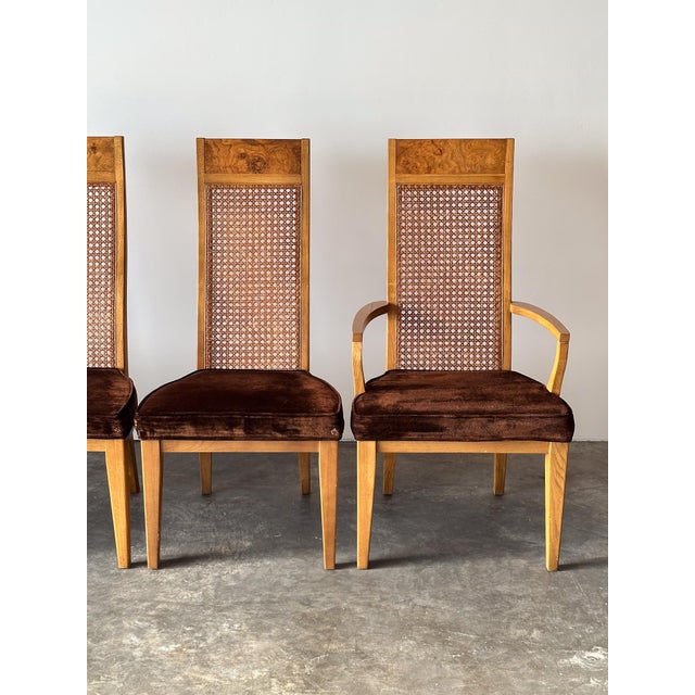 1970s Set of 6 Milo Baughman Style Cane Back Burl Dining Chairs by Lane, 1970s For Sale - Image 5 of 18