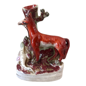 Antique Staffordshire Flatback Figurine – Fox at Tree, Circa Mid-19th Century
