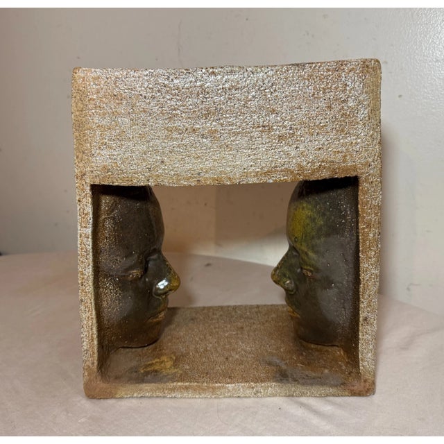 Figurative 1980s Modern Earthenware Pottery Figural Face to Face Sculpture Statue Brick Planter For Sale - Image 3 of 14