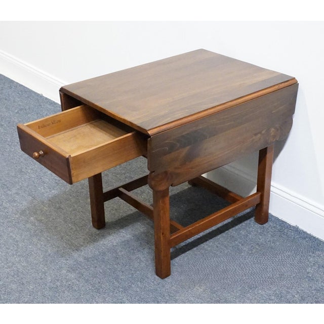 Ethan Allen Country Craftsman Solid Pine Early American Shaker Style 37" Drop Leaf Accent End Table 19-8304 - 219 Medium Brown Finish For Sale In Kansas City - Image 6 of 17