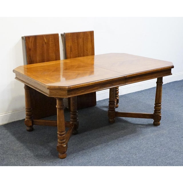 High End Vintage Solid Oak Rustic European 100" Double Pedestal Dining Table 7080-40 For Sale - Image 9 of 11