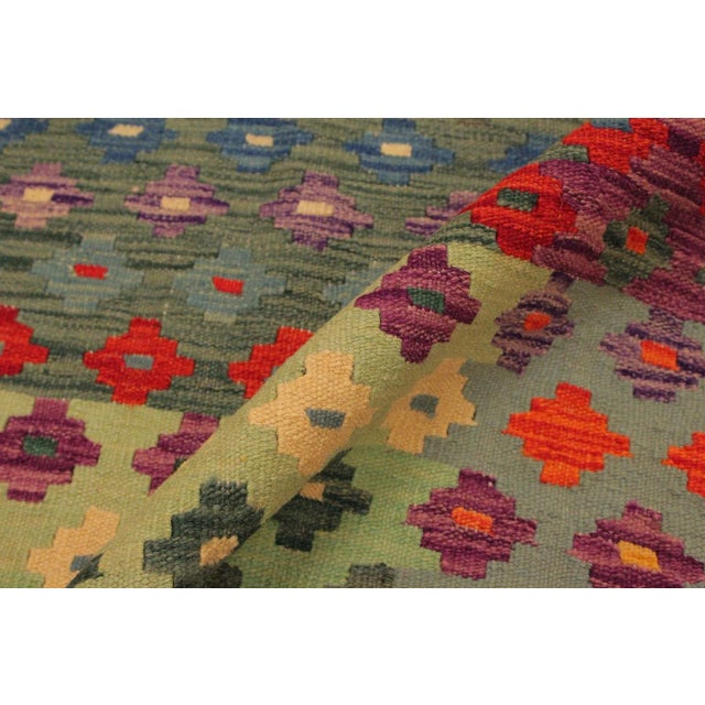 Textile 1990s 1990s Kilim Green Red Wool Rug - 7'1" X 9'10" For Sale - Image 7 of 7