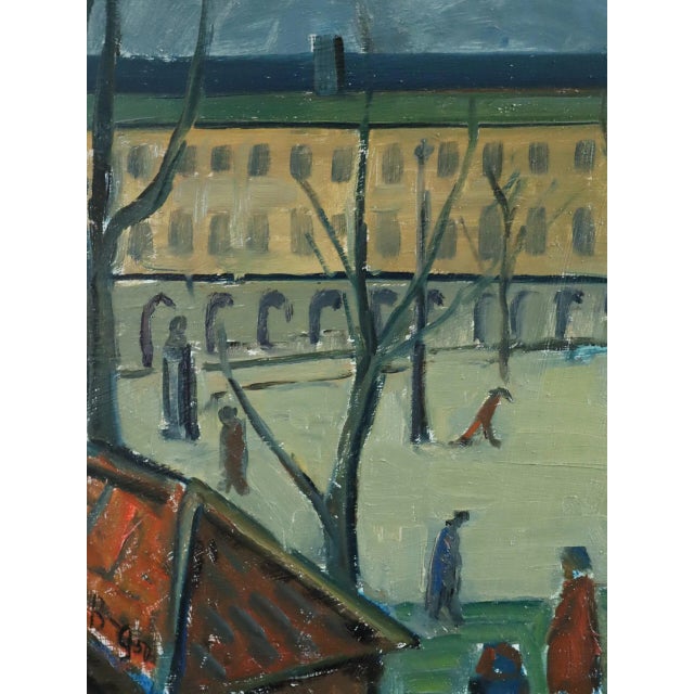 Mid-Century Modern 'Passing Moments' Vintage Original Expressive Street Scene Landscape Oil Painting, Framed For Sale - Image 10 of 12