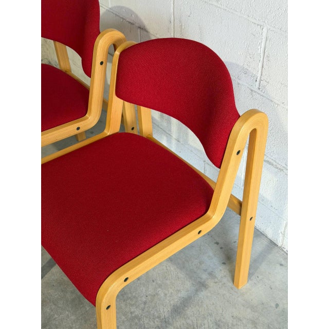Pair of Vintage Danish Duba Bentwood Dining Chairs Red Upholstery Scandinavian Modern For Sale - Image 4 of 8