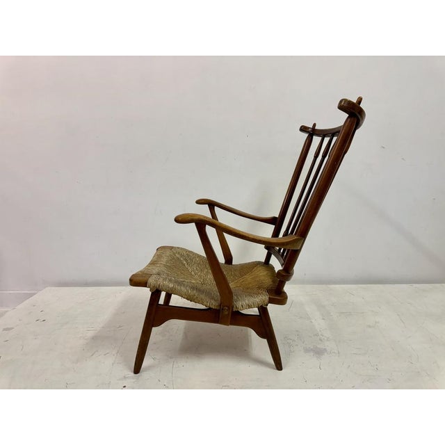 Tan Dutch Stick Back and Rush Seat attributed to De Ster Gelderland, 1950s For Sale - Image 8 of 18