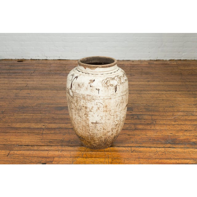 Ceramic Thai Sawankhalok 1850s Exterior Water Jar with Distressed White Patina For Sale - Image 7 of 11