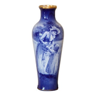 Antique Royal Doulton "Blue Children" or "Babes in the Woods" Vase, Gilded Rim For Sale