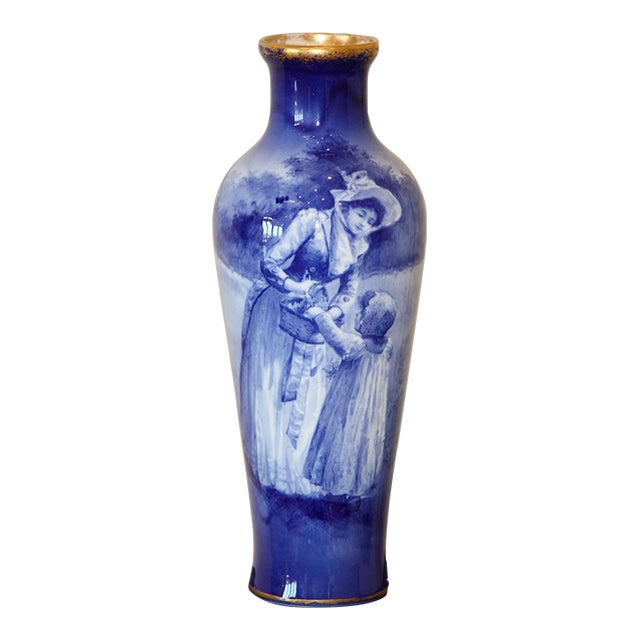 Antique Royal Doulton "Blue Children" or "Babes in the Woods" Vase, Gilded Rim For Sale
