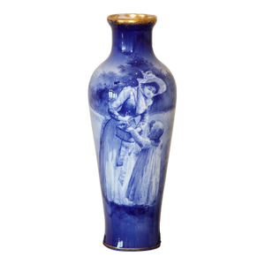Antique Royal Doulton "Blue Children" or "Babes in the Woods" Vase, Gilded Rim