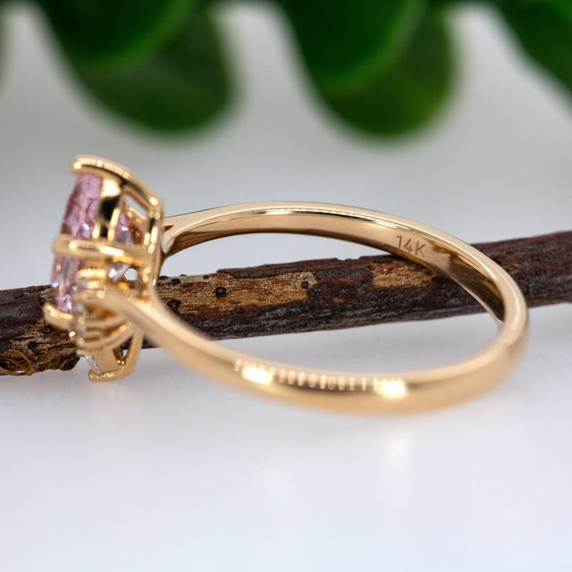 Metal 1ct Ceylon Pink Sapphire Ring W Diamond Accents in Solid 14k Gold | Pe 8x5.4mm, Size 6.75 For Sale - Image 7 of 7