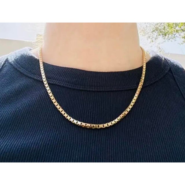 14k Yellow Gold Box Chain Necklace Vintage For Sale In Tampa - Image 6 of 7