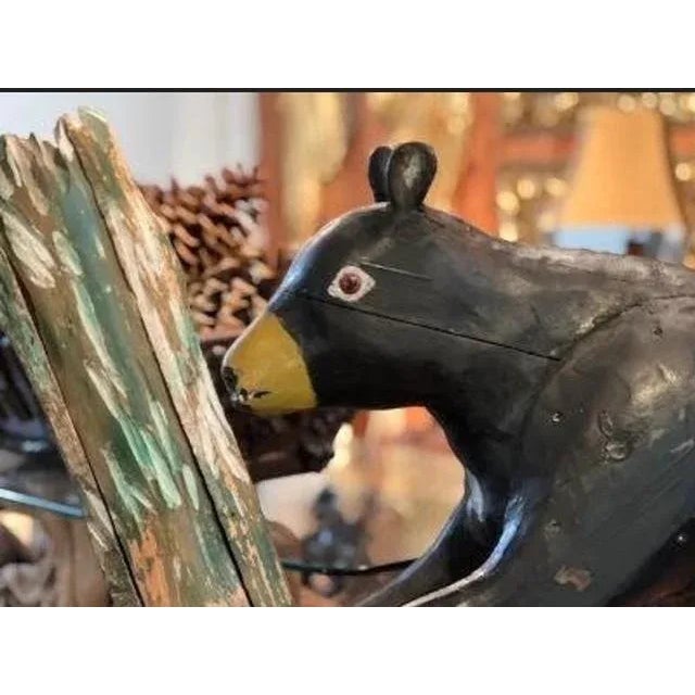 1940s Americana Folk Art Hand-Carved Wood Bear Statue For Sale - Image 4 of 7