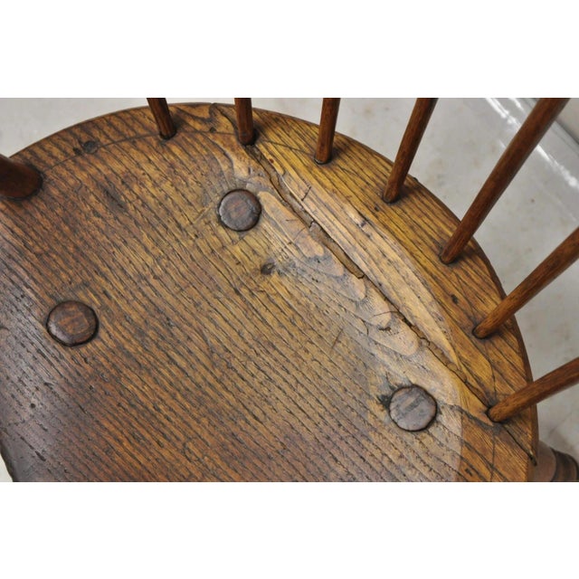 Mid 19th Century Antique French Country Colonial Chestnut Oak Wood Small Bowed Windsor Arm Chair For Sale - Image 5 of 12