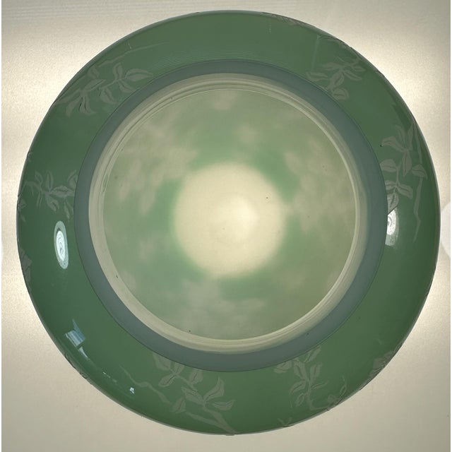 Gemstone Steuben Jade Green Over Alabaster Glass Vase No. 5000 Featuring Exotic Birds Perched on Flowering Garden Branches. For Sale - Image 7 of 9