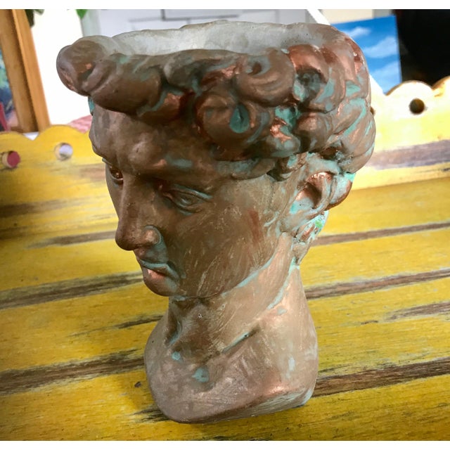 Flower Girl Kissing Bust Copper Patina Indoor Outdoor Head Planter For Sale - Image 13 of 15